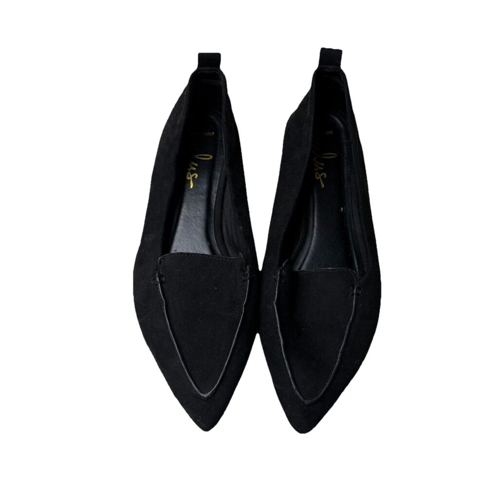 Lulu's Emmy Faux Suede Slip On Pointed Toe Flat Loafers  Black Womens Size 9